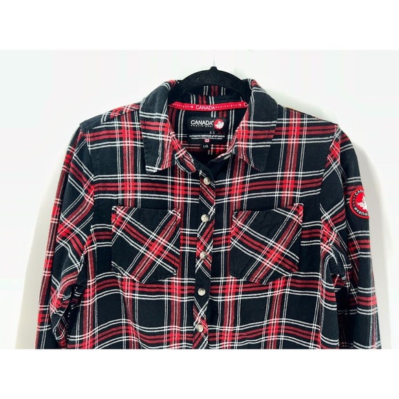 Women's Canada Weather Gear Two Pocket Plaid Button Up Shirt Size L - Picture 2 of 7